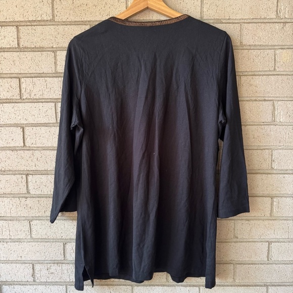Chico’s Black Beaded Tunic Top – 3/4 Sleeve Metallic Accent Blouse (Size 2 / L) - Picture 5 of 7